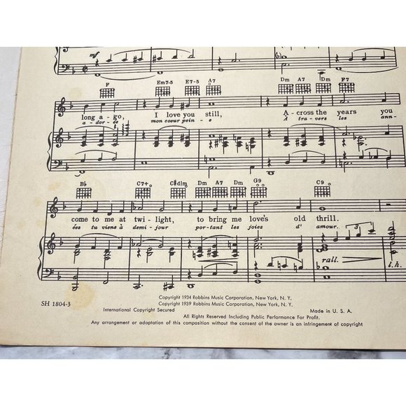 Deep Purple Vintage Piano Sheet Music 1939 Mitchell Parish Peter De Rose - Picture 3 of 6